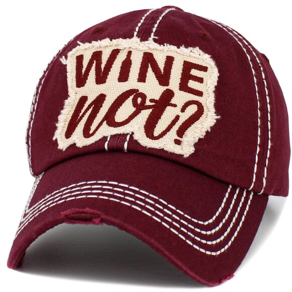 KBETHOS  Wine Not Distressed Burgundy Baseball Cap Hat NWT - Picture 2 of 3